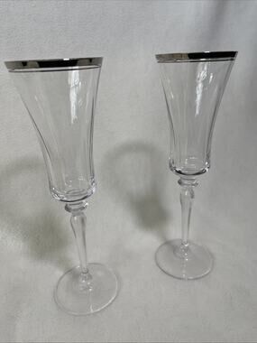 Gorham Crystal Grand Manor Platinum Champagne Flutes X 2